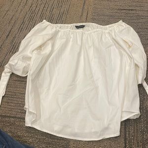 Zara white xs off shoulder blouse short sleeve with ties